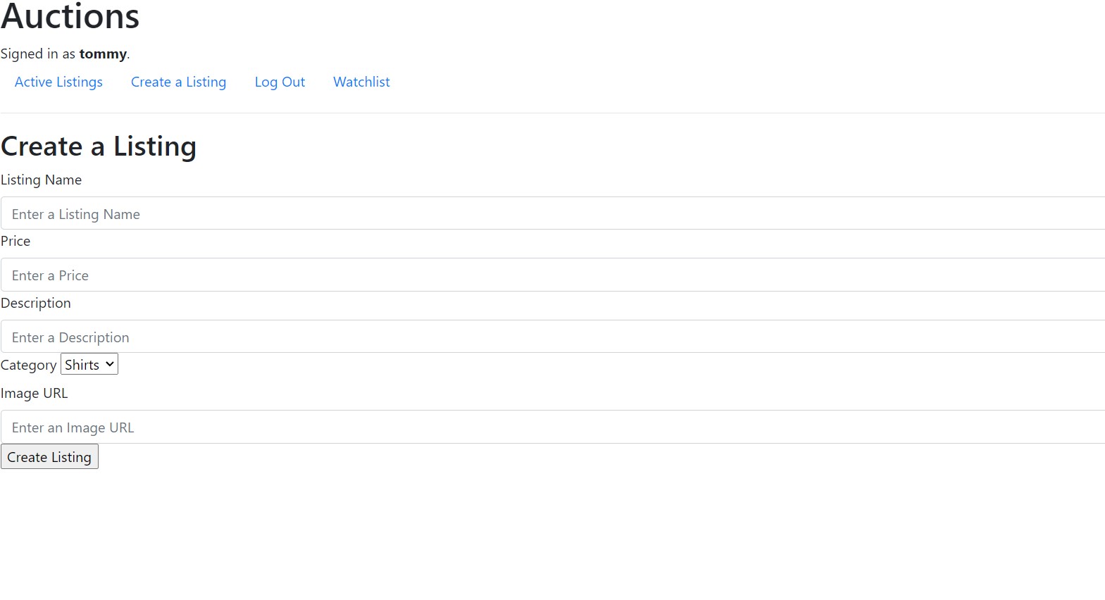 Commerce Create Listing